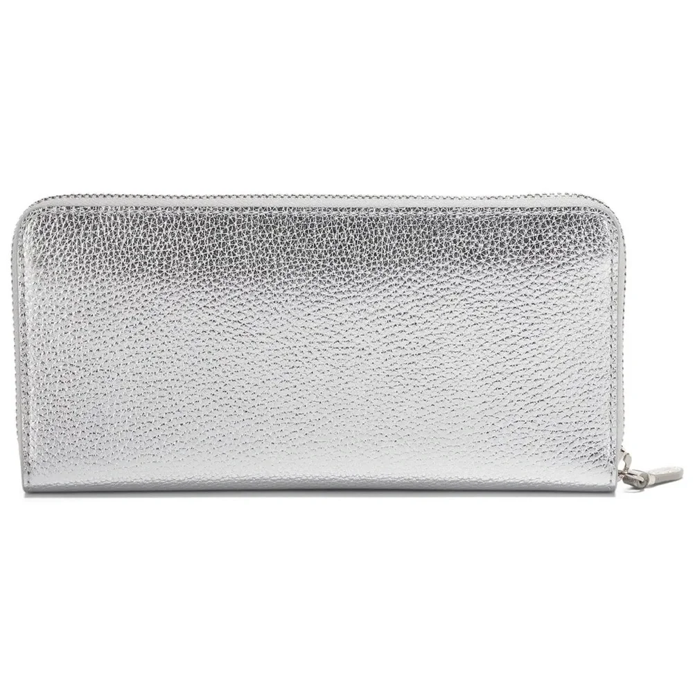 COLE HAAN TOWN CONTINENTAL ZIP AROUND LEATHER WALLET SILVER / GOLD METALLIC NEW